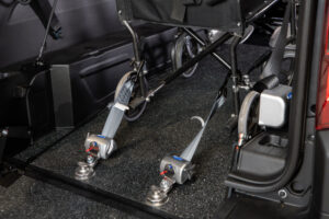 Closeup shot of securing straps in a wheelchair adapted vehicle